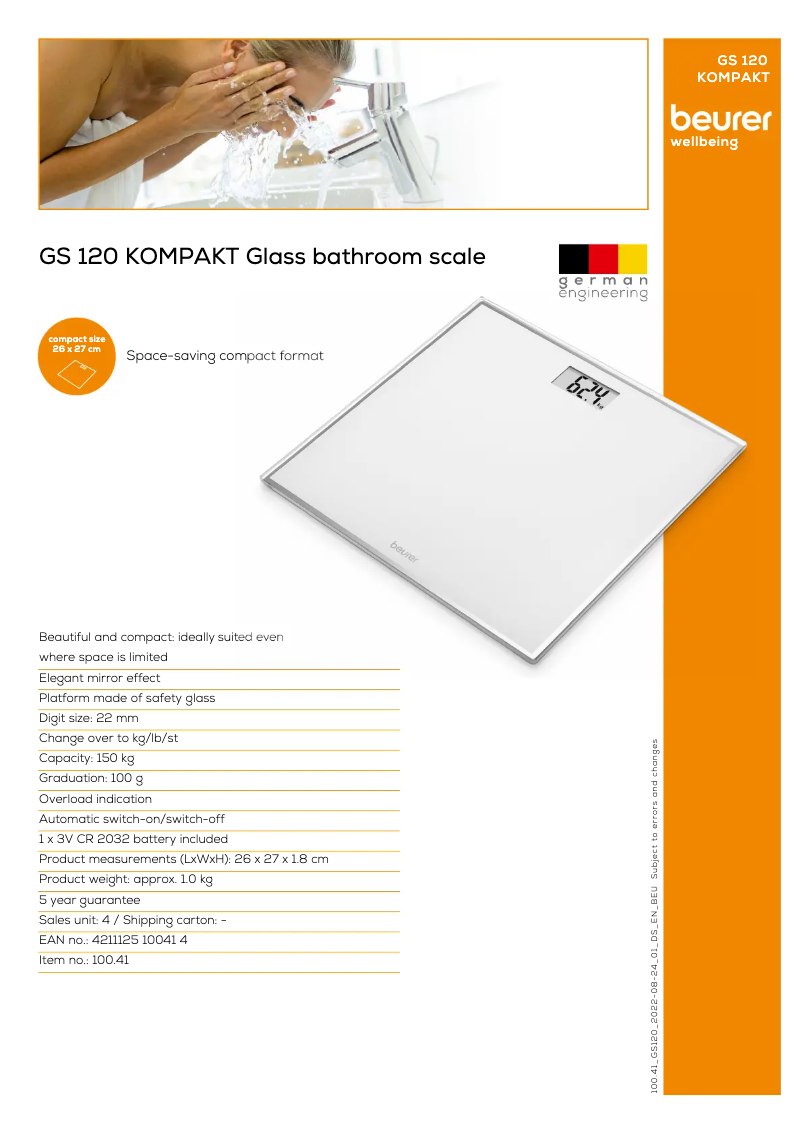 Página 1 del manual Ficha técnica Beurer GS 120 Kompakt