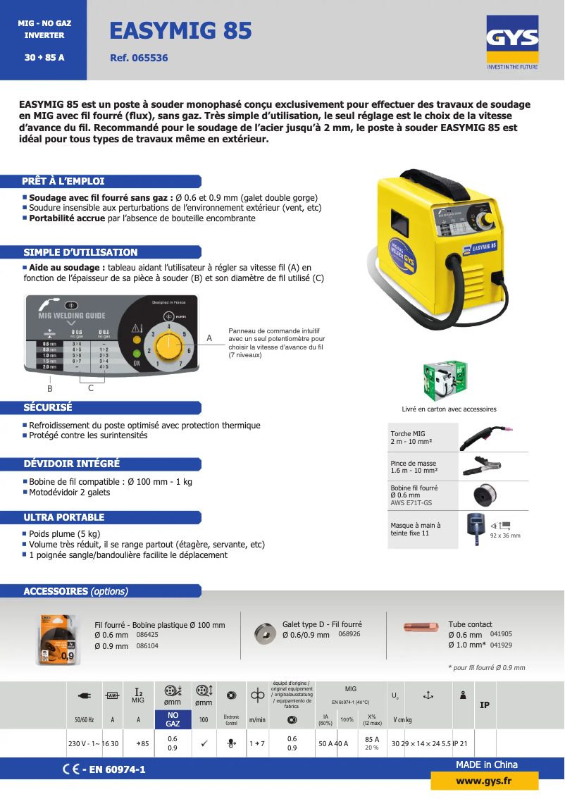 Imagen de la primera página del manual del dispositivo EasyMig 85