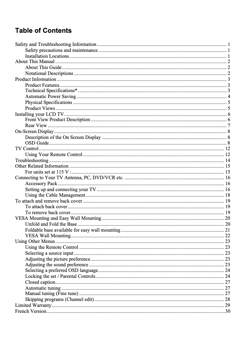 Imagen de la primera página del manual del dispositivo 15MF150V