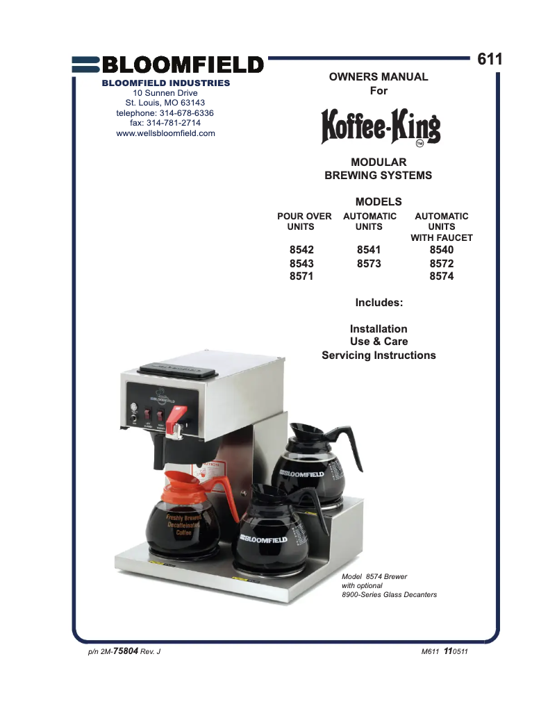Página 1 del manual Manual de usuario Bloomfield Koffee King 8540