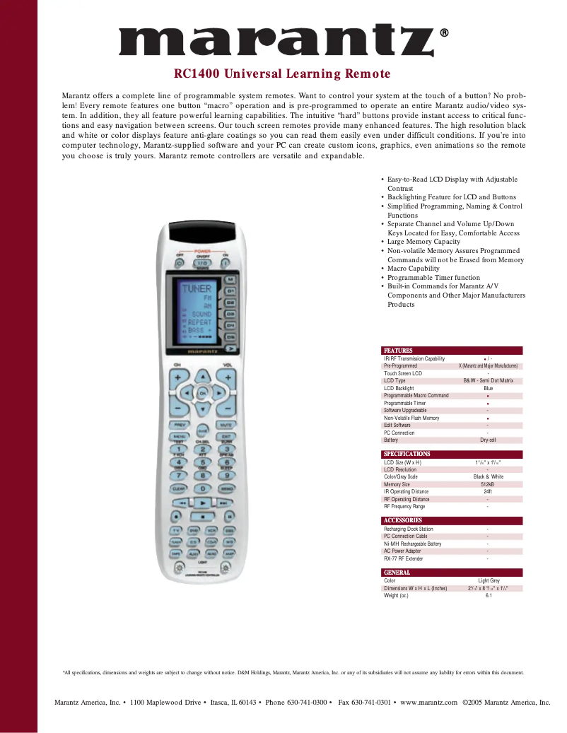 Imagen de la primera página del manual del dispositivo RC1400