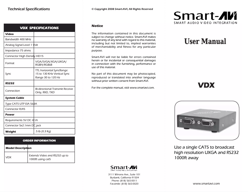 Imagen de la primera página del manual del dispositivo VDX
