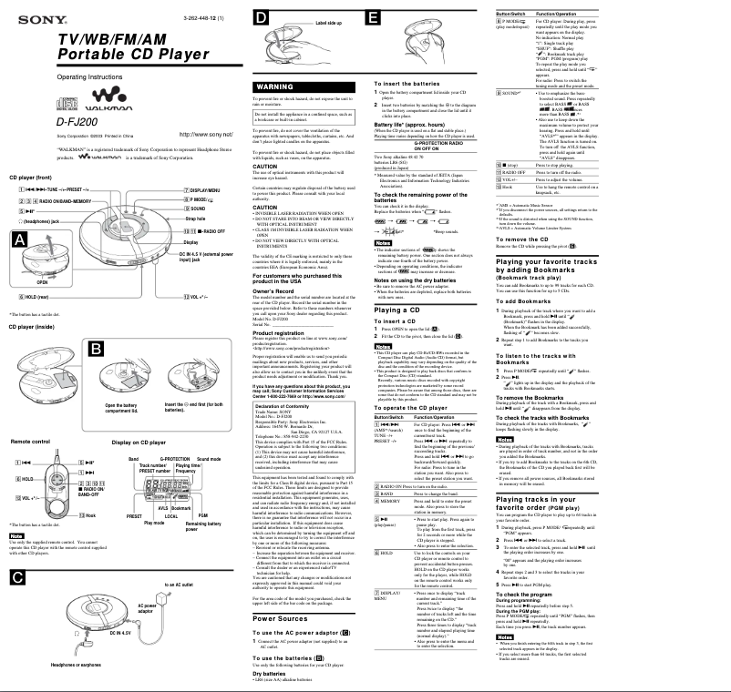 Imagen de la primera página del manual del dispositivo D-FJ200
