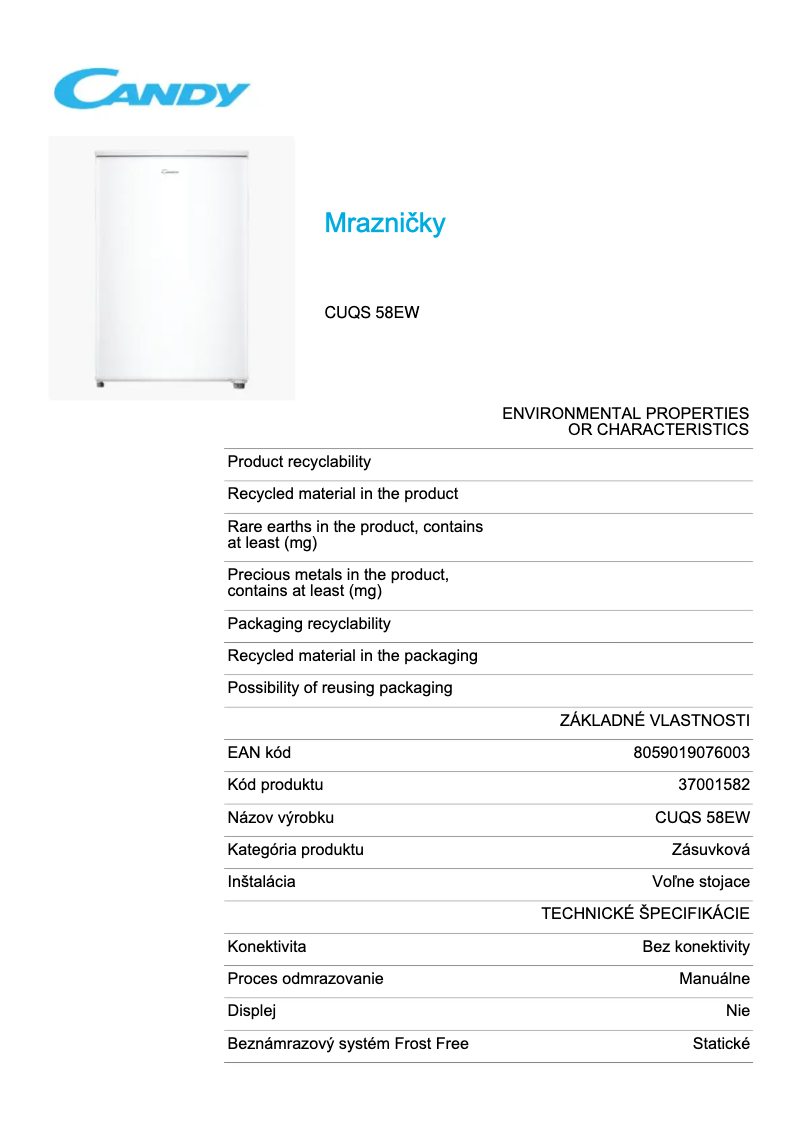Imagen de la primera página del manual del dispositivo CUQS 58EW