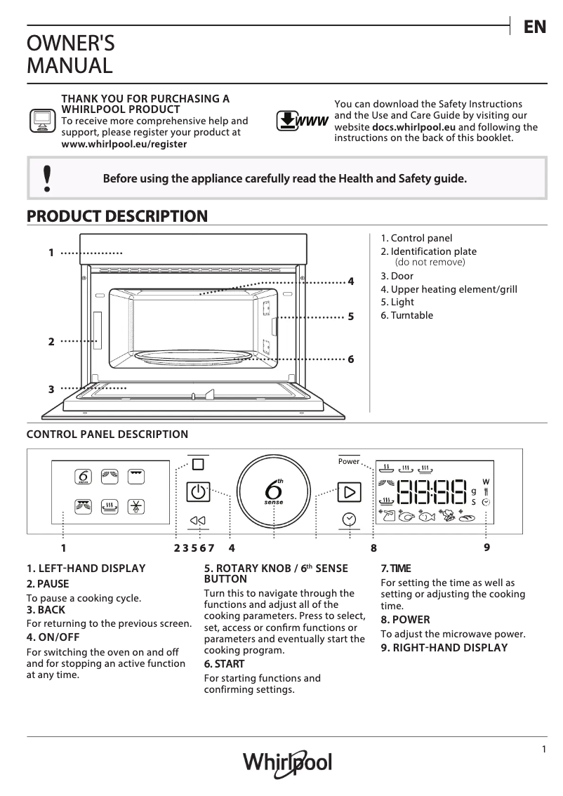 Página 1 del manual Guía de instalación Whirlpool AMW 731/NB