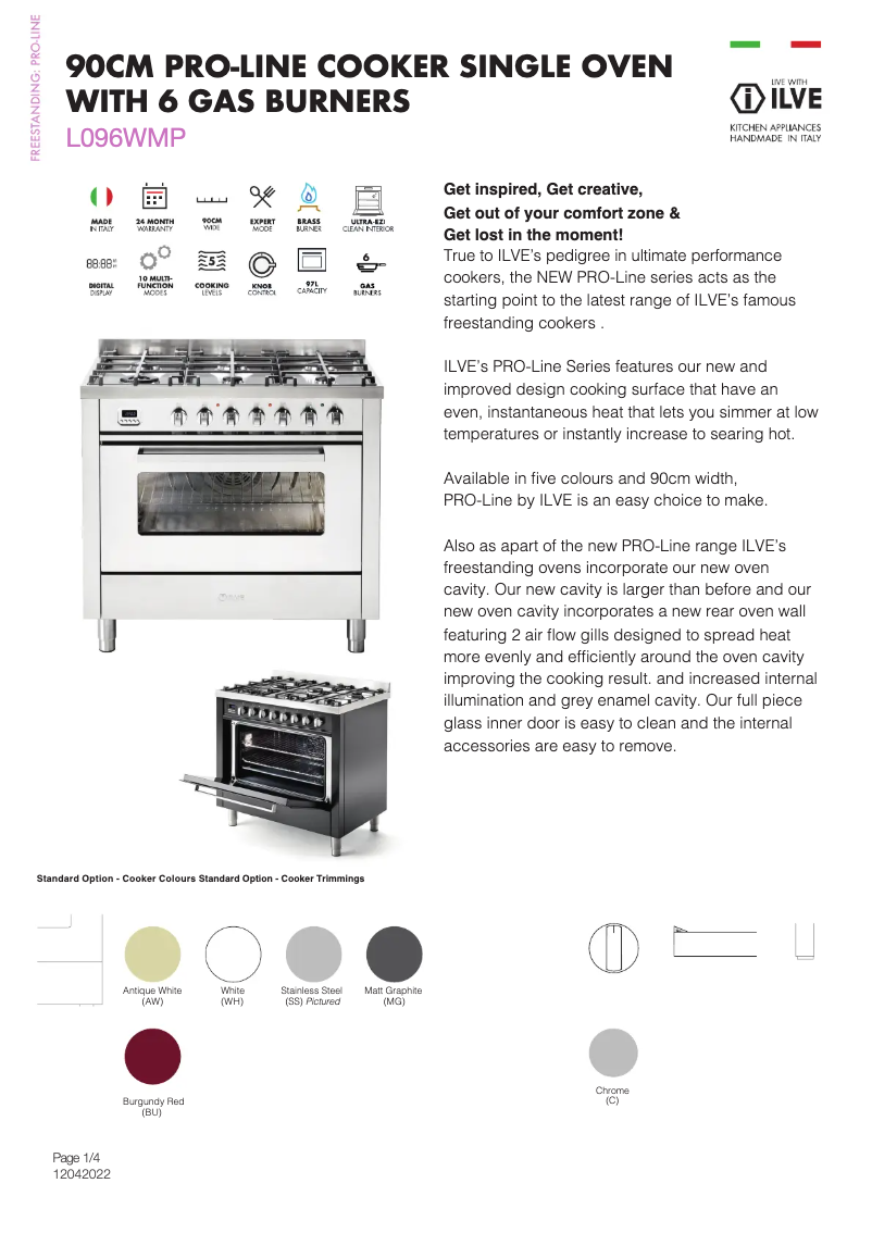 Página 1 del manual Ficha técnica Ilve L096WMPBU