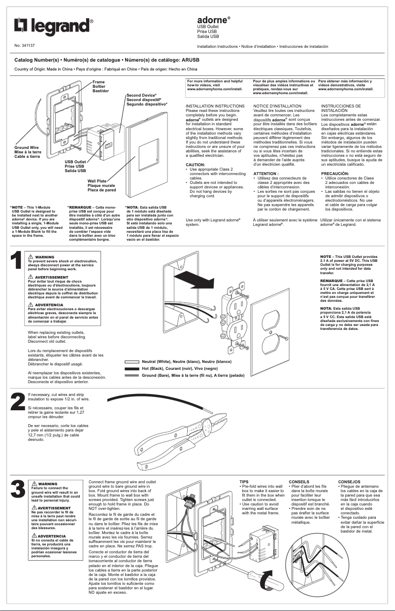 Página 1 del manual Guía de instalación Legrand ARUSBM4