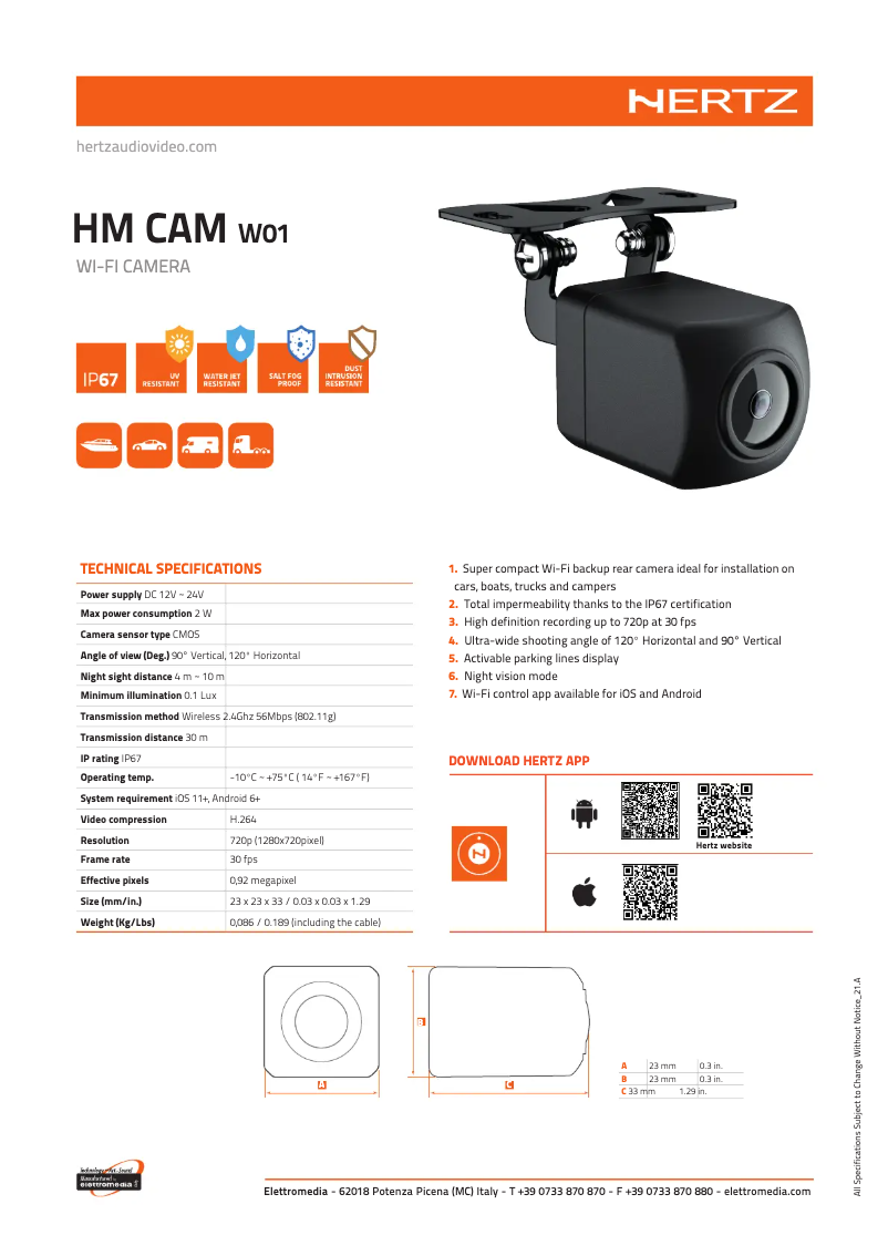 Página 1 del manual Ficha técnica Hertz HM CAM C01