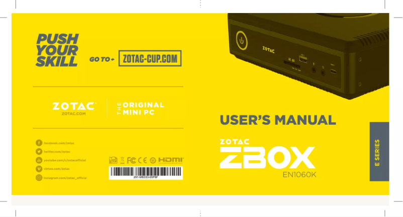 Imagen de la primera página del manual del dispositivo ZBOX Magnus EN1060K Plus