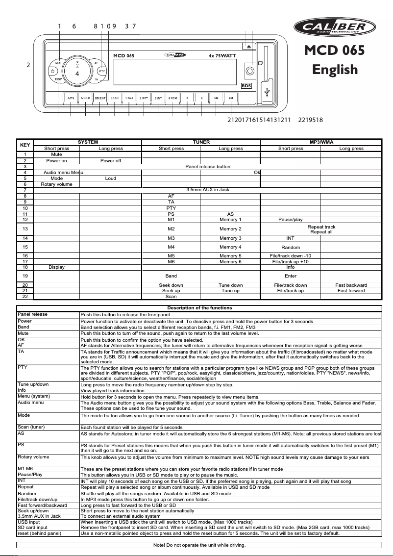 Página 1 del manual Manual de usuario Caliber MCD 065