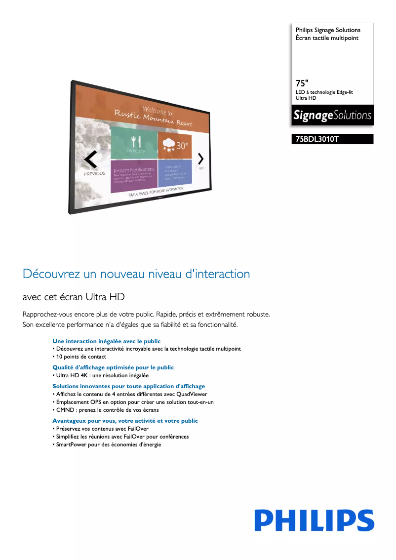Página 1 del manual Ficha técnica Philips 75BDL3010T