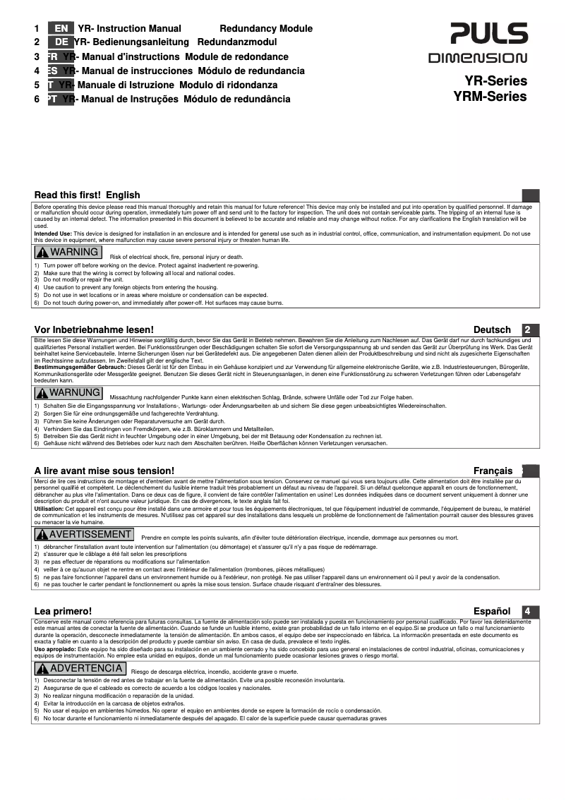 Página 1 del manual Manual de usuario Puls Dimension YR40.482