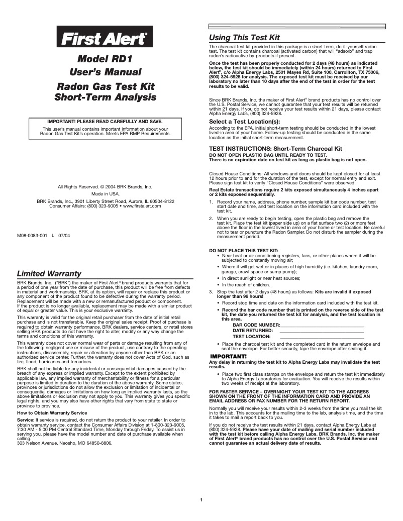 Página 1 del manual Manual de usuario First Alert RD1
