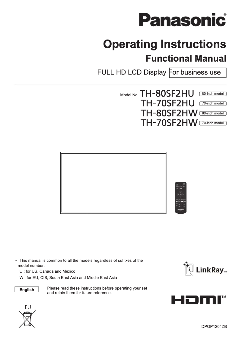 Página 1 del manual Manual de usuario Panasonic TH-70SF2HW