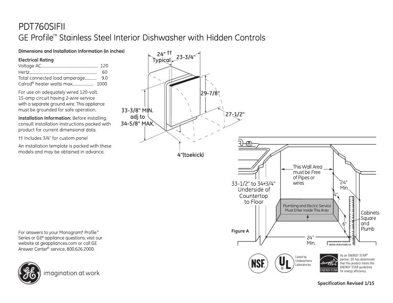 Página 1 del manual Ficha técnica GE Profile PDT760SIFII