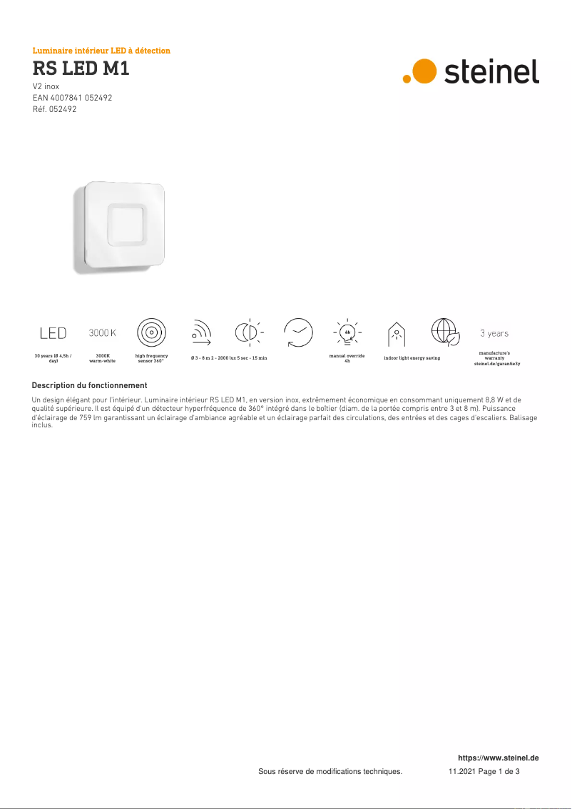 Página 1 del manual Ficha técnica Steinel RS LED M1
