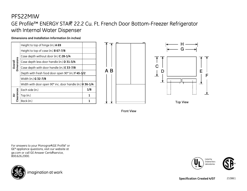 Imagen de la primera página del manual del dispositivo Profile PFS22MIWWW