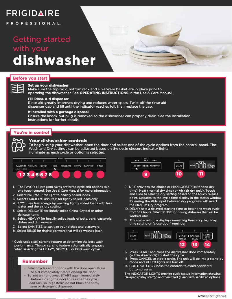 Página 1 del manual Guía de inicio rápido Frigidaire PDSH4816AF