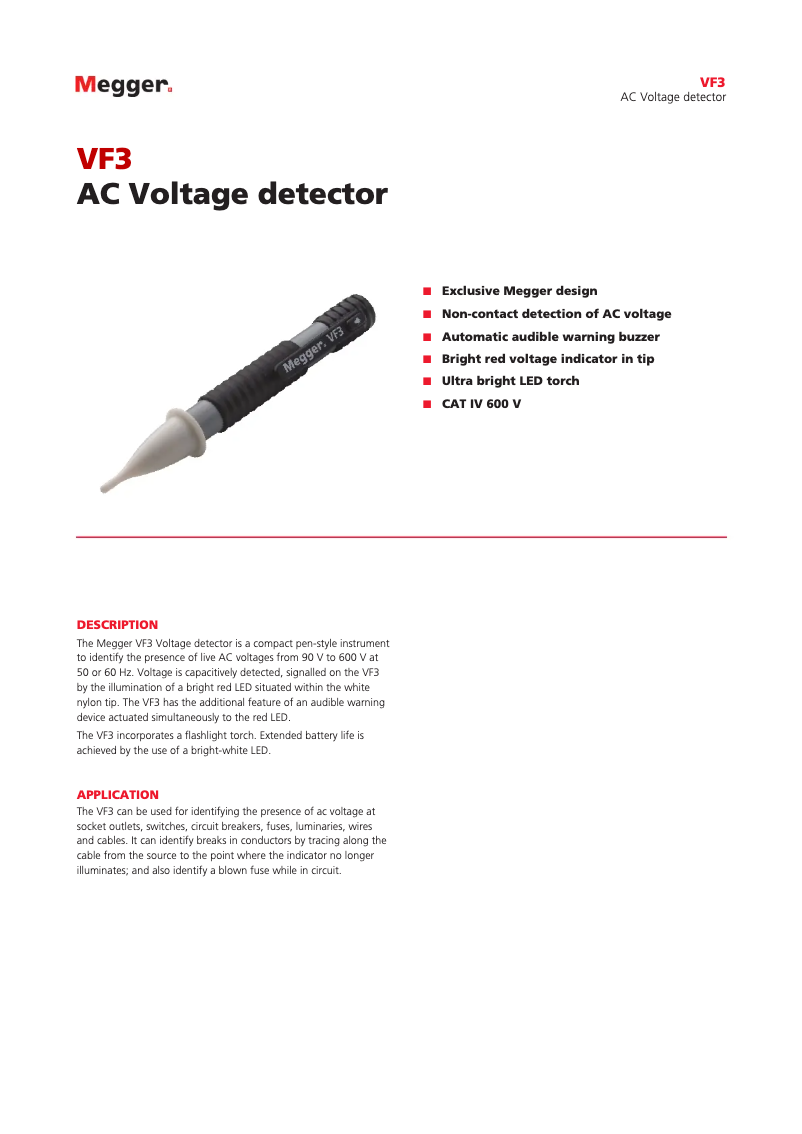 Página 1 del manual Ficha técnica Megger VF3