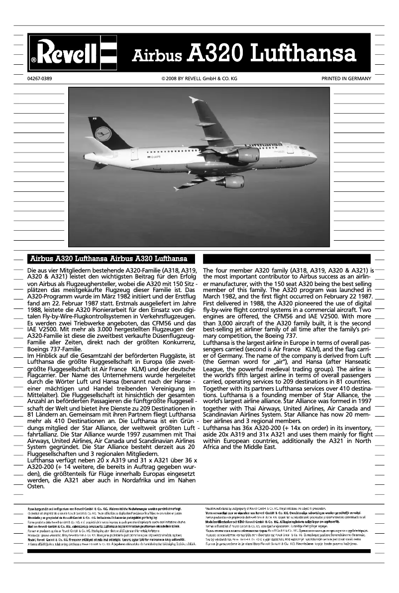 Página 1 del manual Manual de usuario Revell Airbus A320 Lufthansa