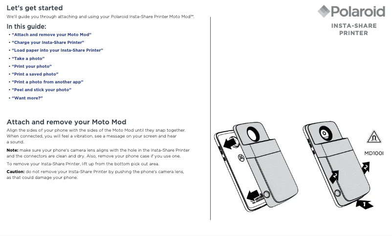 Imagen de la primera página del manual del dispositivo Polaroid Insta-Share Printer