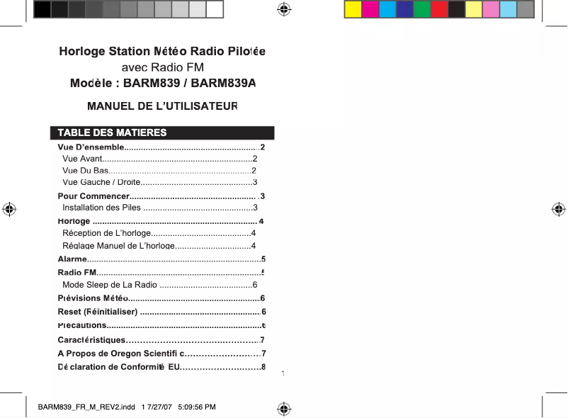 Página 1 del manual Manual de usuario Oregon Scientific BARM839