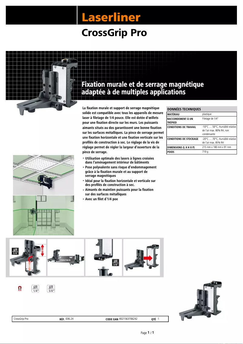 Página 1 del manual Ficha técnica Laserliner CrossGrip Pro