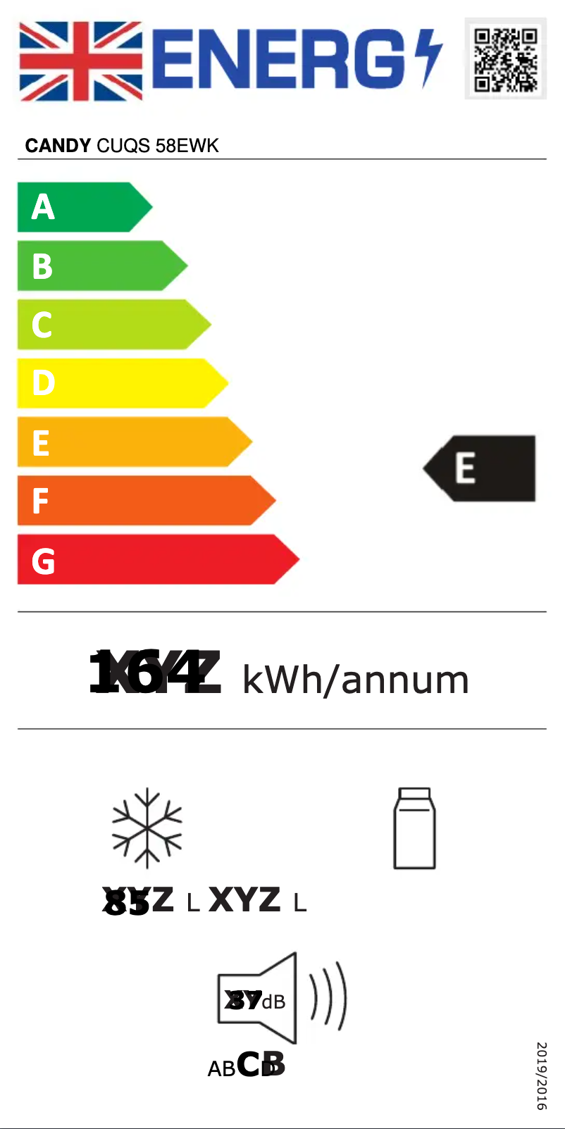 Página 1 del manual Etiqueta energética Candy CUQS 58EWK