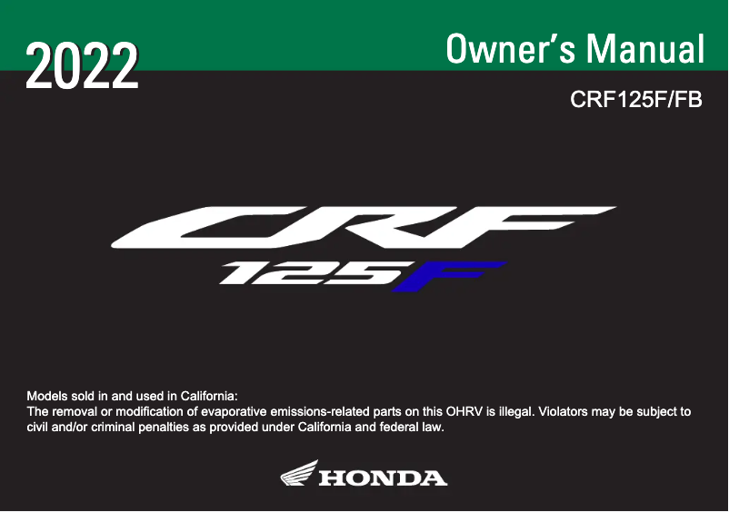 Imagen de la primera página del manual del dispositivo CRF125FB (2022)