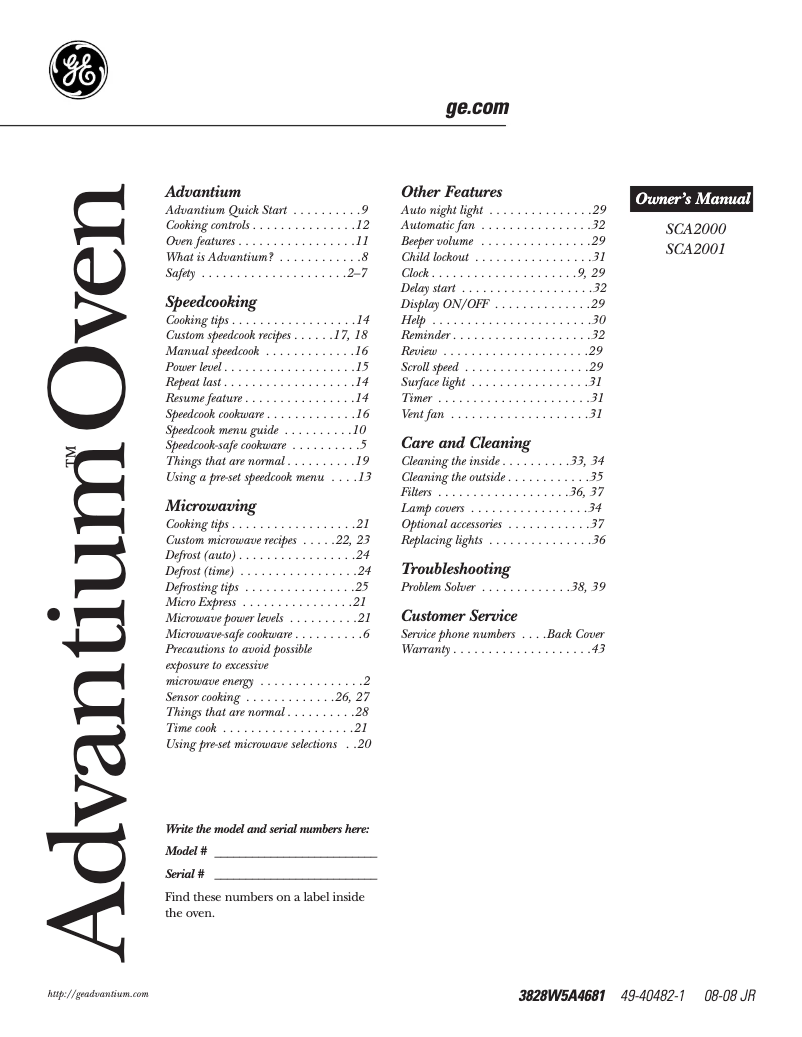 Página 1 del manual Manual de uso y mantenimiento GE SCA2000FBB