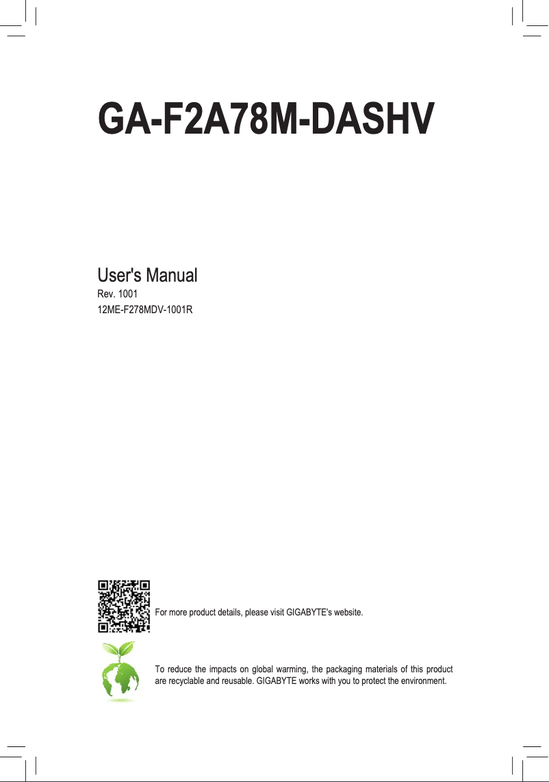 Página 1 del manual Manual de usuario Gigabyte GA-F2A78M-DASHV