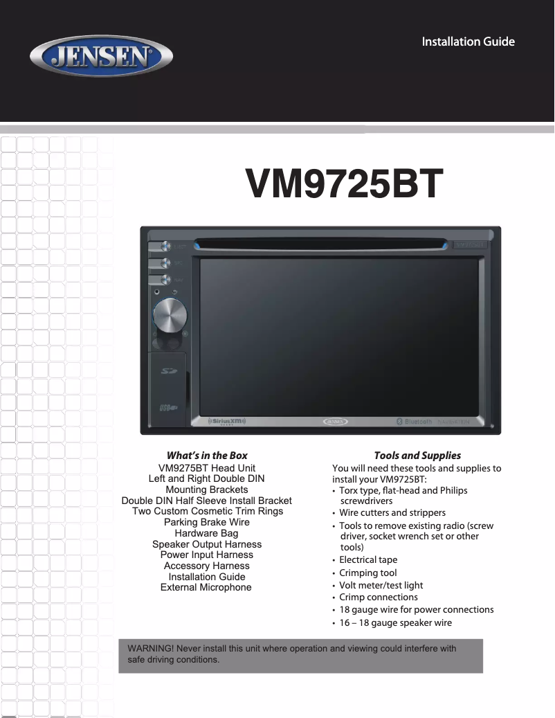 Imagen de la primera página del manual del dispositivo VM9725BT
