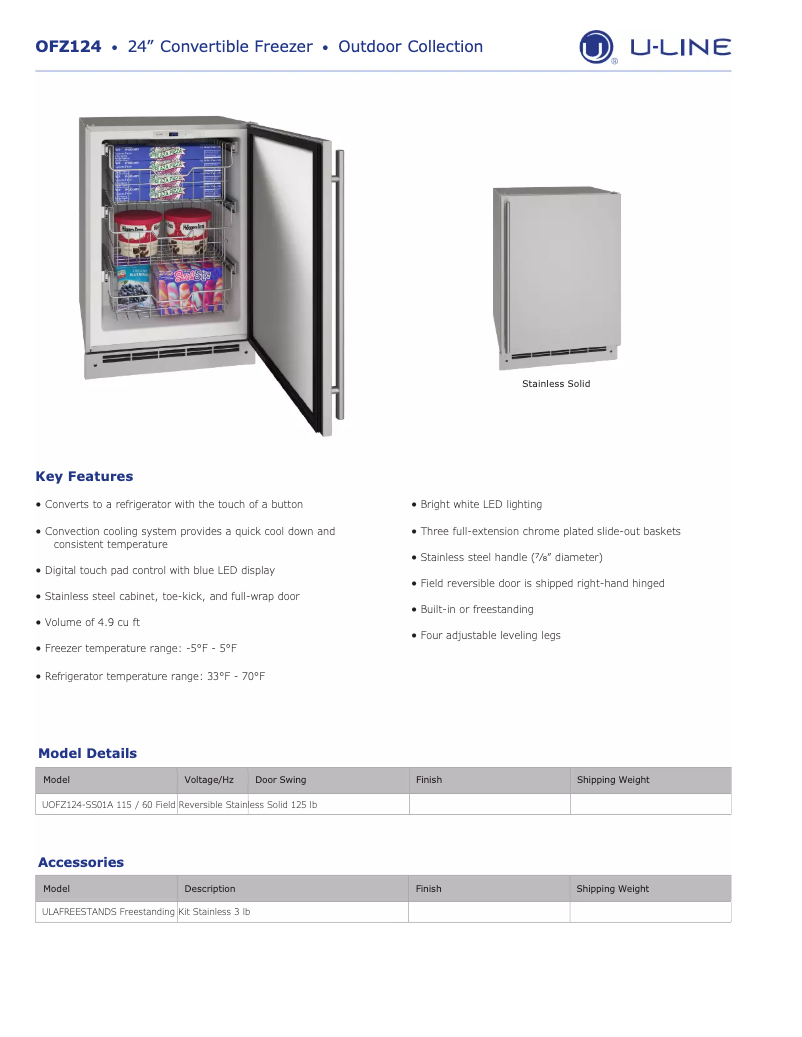 Página 1 del manual Ficha técnica U-Line UOFZ124