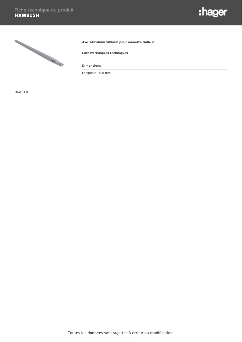 Página 1 del manual Ficha técnica Hager HXW915H