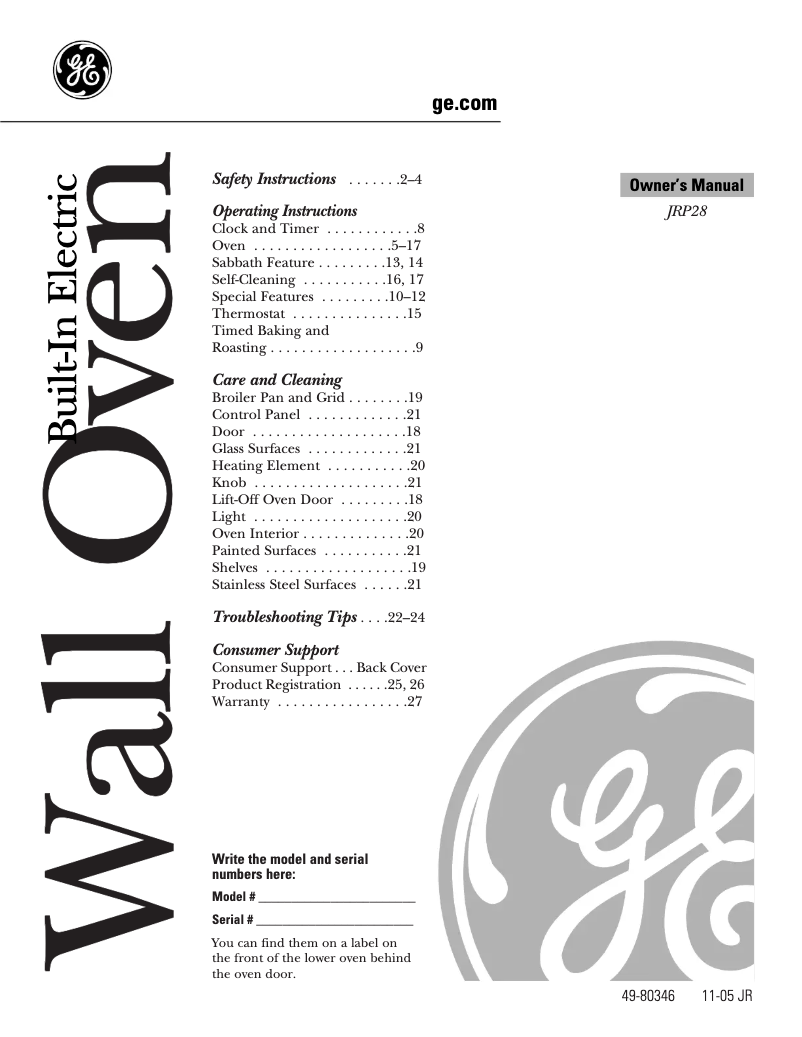 Página 1 del manual Manual de uso y mantenimiento GE JRP28SKSS