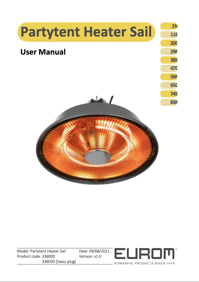 Página nº 1 - Manual de usuario Eurom Partytent heater 1500 Sail