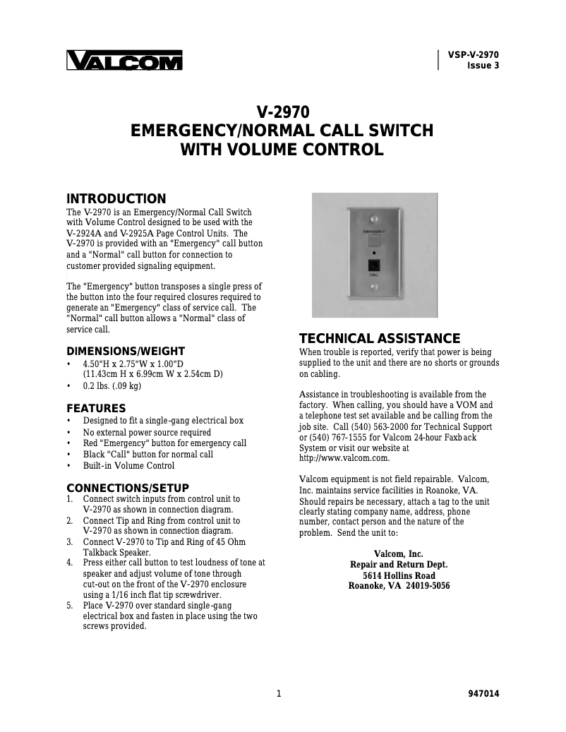 Imagen de la primera página del manual del dispositivo V-2970