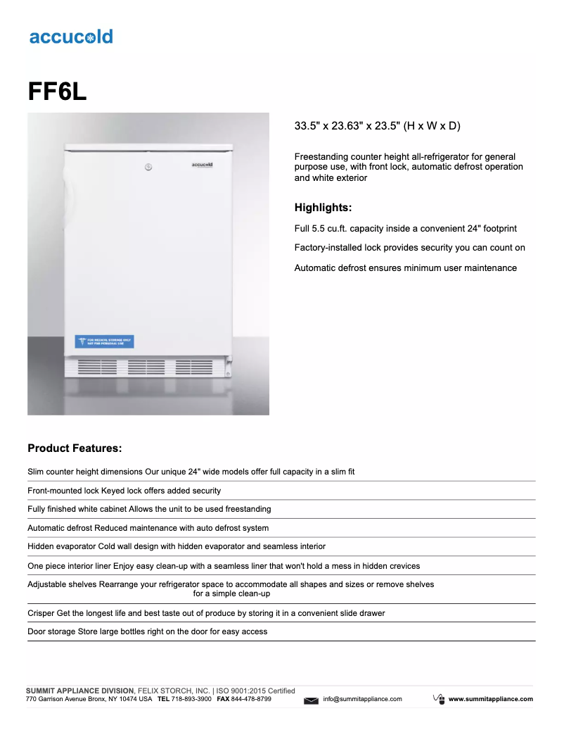 Página 1 del manual Ficha técnica Summit FF6L
