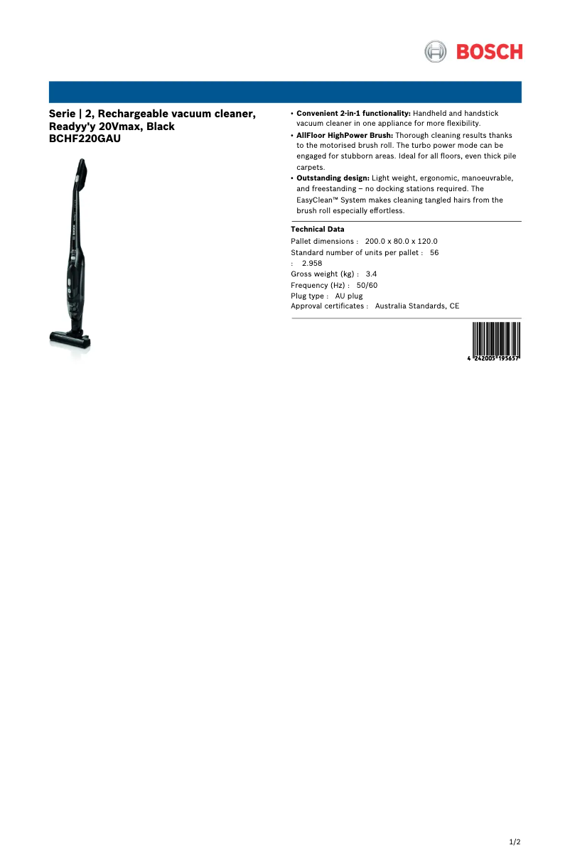 Página 1 del manual Ficha técnica Bosch Readyy'y BCHF220GAU