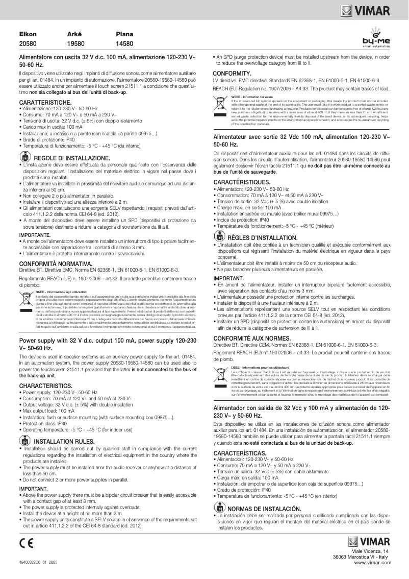 Imagen de la primera página del manual del dispositivo 19580