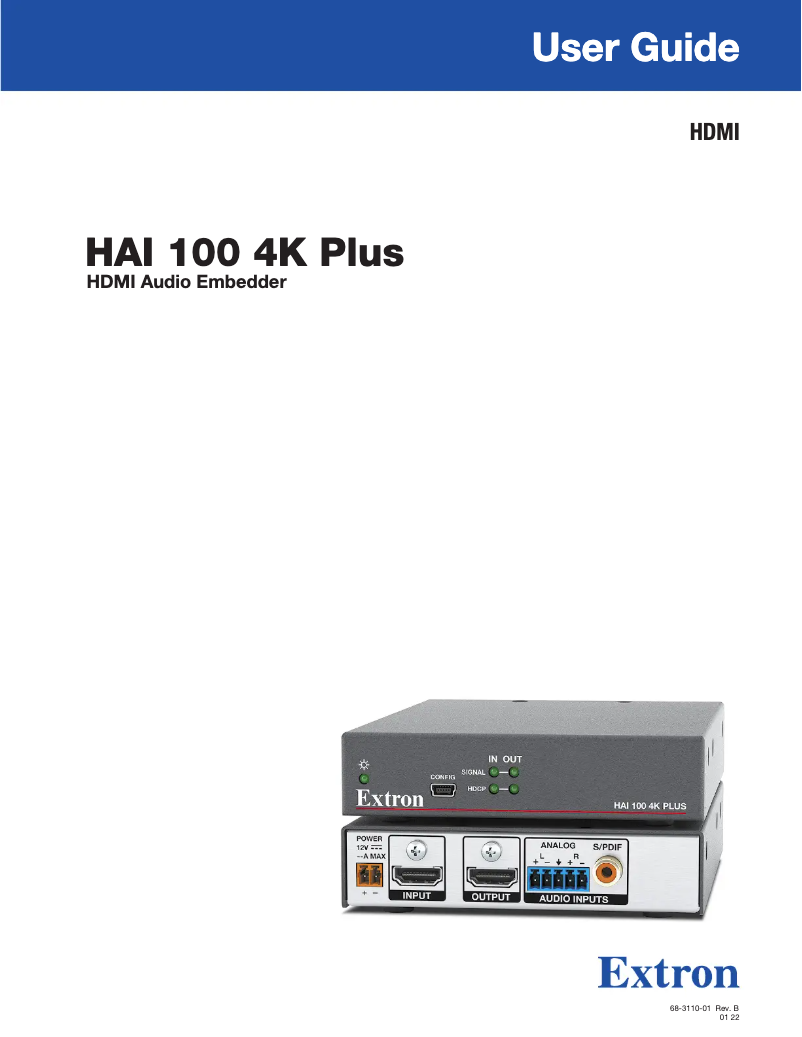 Página 1 del manual Manual de usuario Extron HAI 100 4K Plus