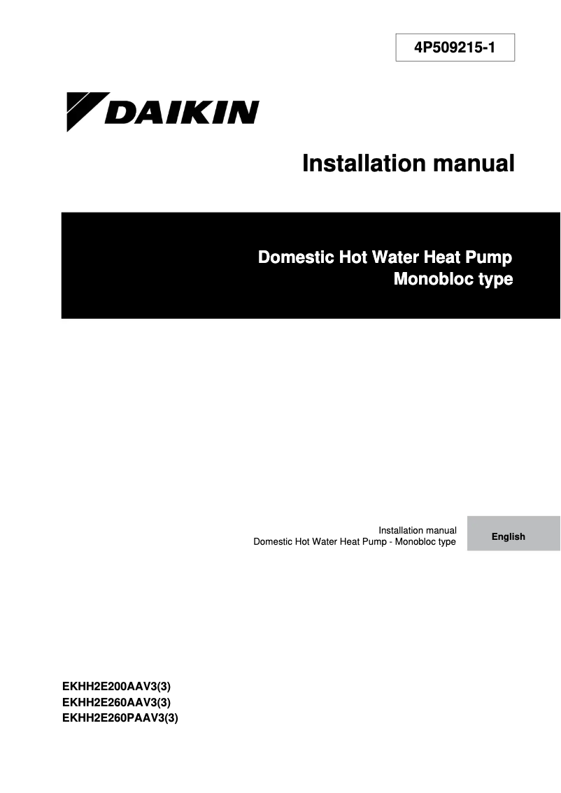 Página 1 del manual Guía de instalación Daikin EKHH2E200AAV3