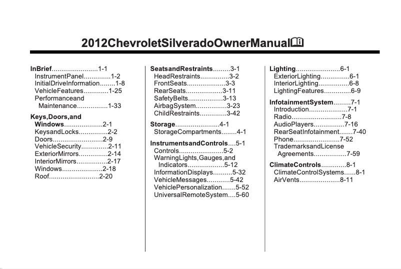 Imagen de la primera página del manual del dispositivo Silverado 3500 HD (2012)