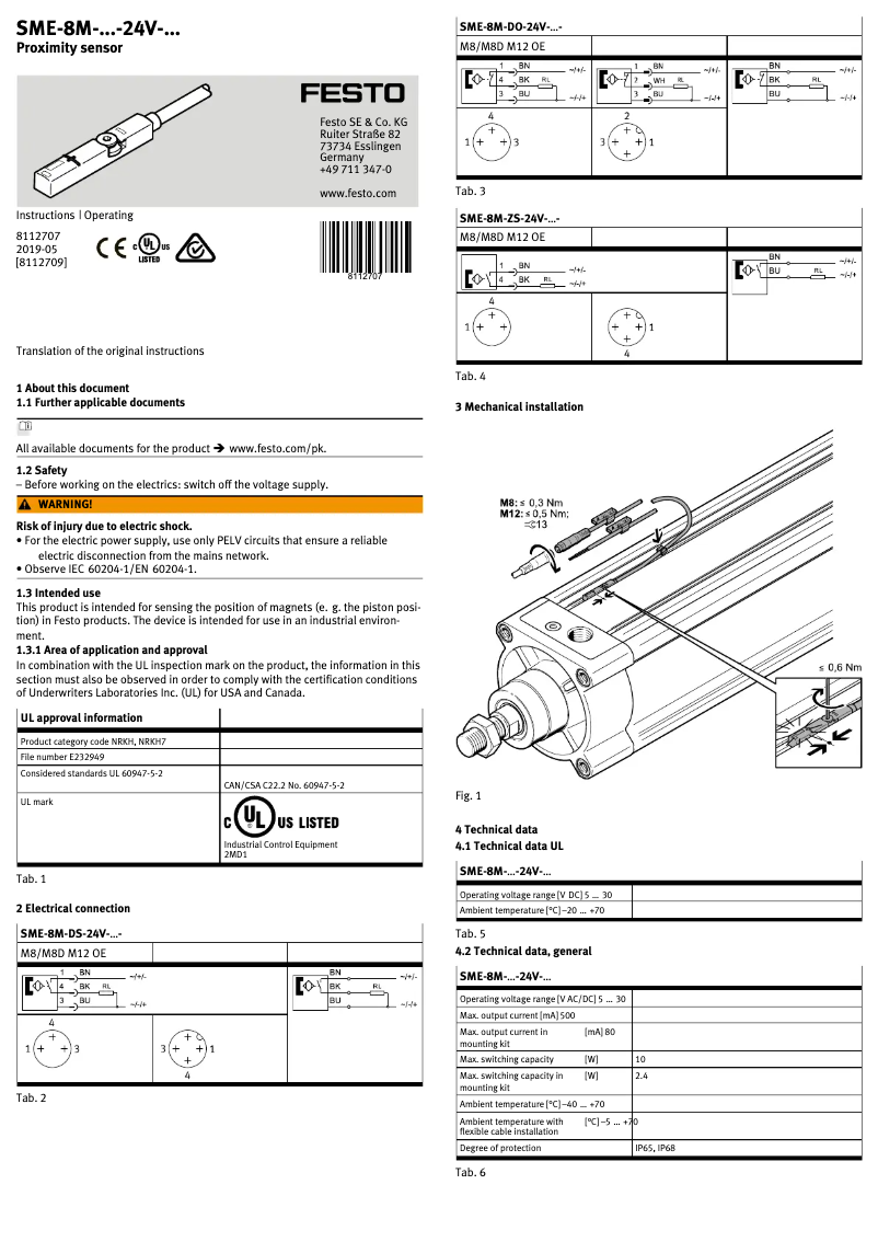 Imagen de la primera página del manual del dispositivo SME-8M-DS-24V-K-5,0-OE