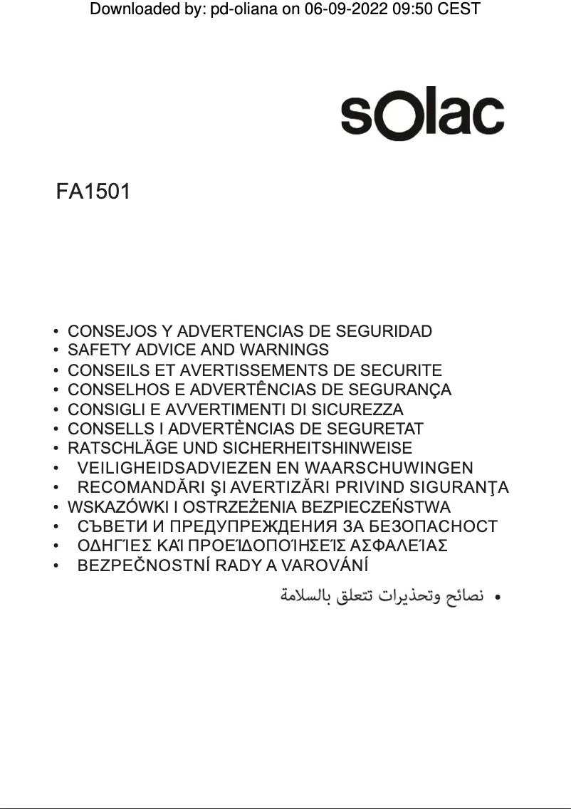 Página 1 del manual Instrucciones de seguridad Solac Digital FA1501