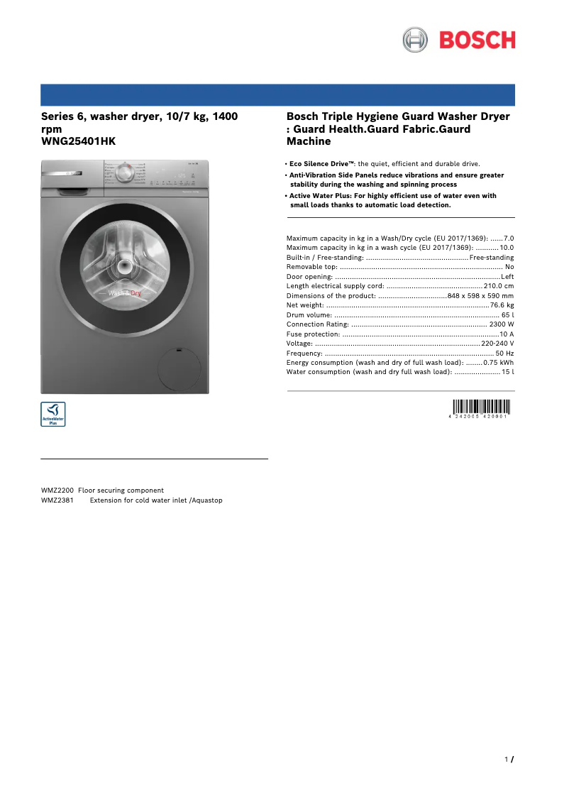 Imagen de la primera página del manual del dispositivo WNG25401HK