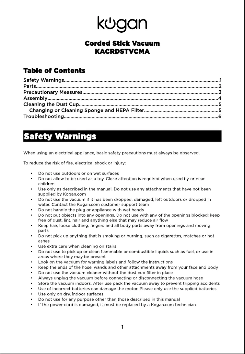 Página 1 del manual Manual de usuario Kogan T5 Corded