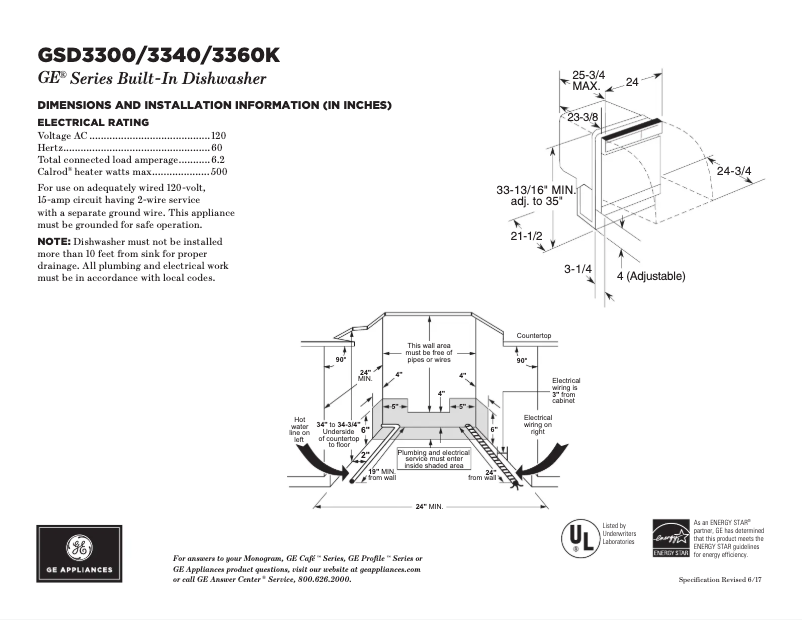 Página 1 del manual Ficha técnica GE GSD3300KBB