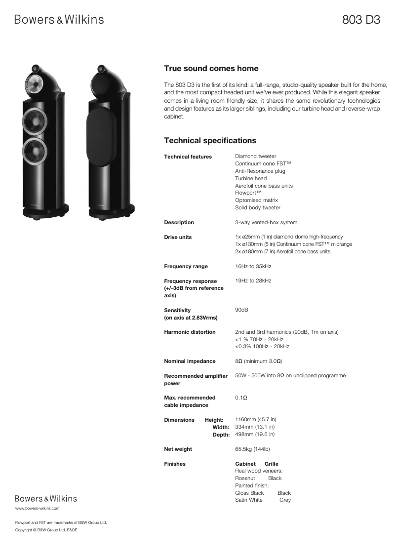 Página 1 del manual Ficha técnica Bowers & Wilkins 804 D3