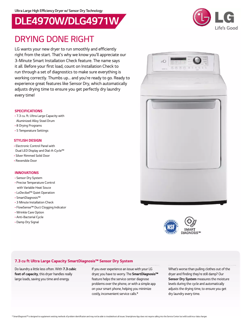 Página 1 del manual Ficha técnica LG DLE4970W